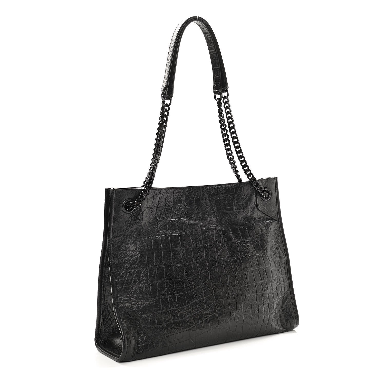 Saint Laurent Calfskin Crocodile Embossed Monogram Medium Niki Shopping Bag Black 2 of 9