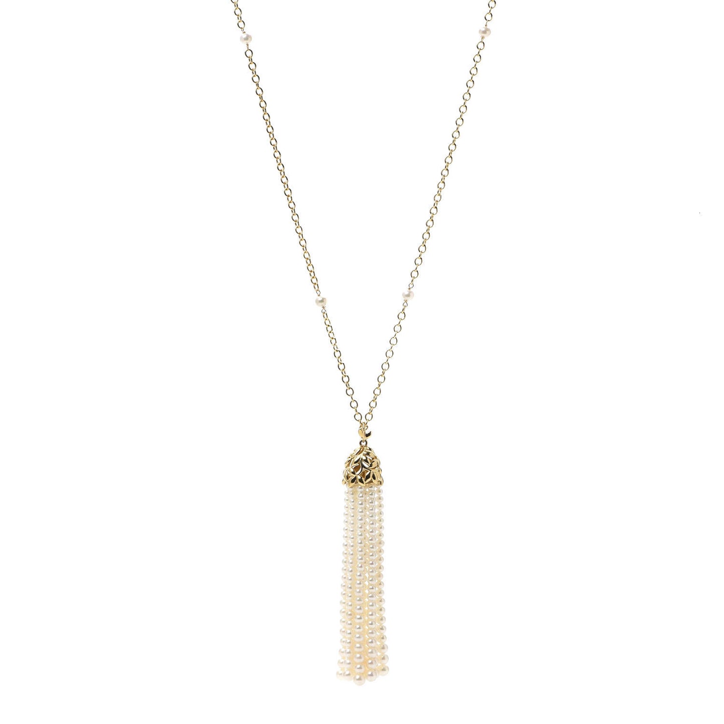 18K Yellow Gold Pearl Paloma Picasso Olive Leaf Tassel Necklace
