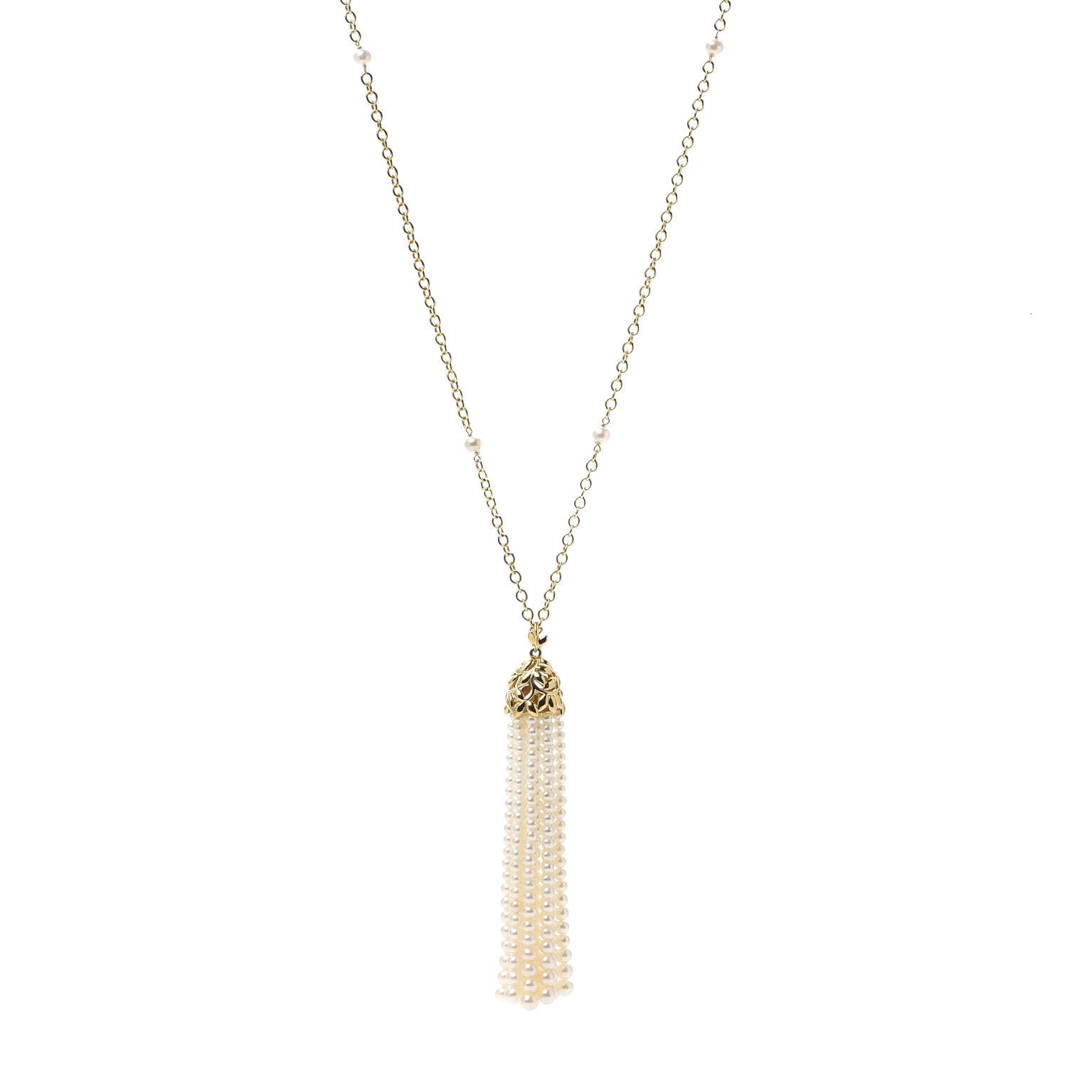 Tiffany 18K Yellow Gold Pearl Paloma Picasso Olive Leaf Tassel Necklace 1 of 5