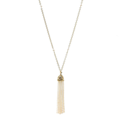 Tiffany 18K Yellow Gold Pearl Paloma Picasso Olive Leaf Tassel Necklace 1 of 5