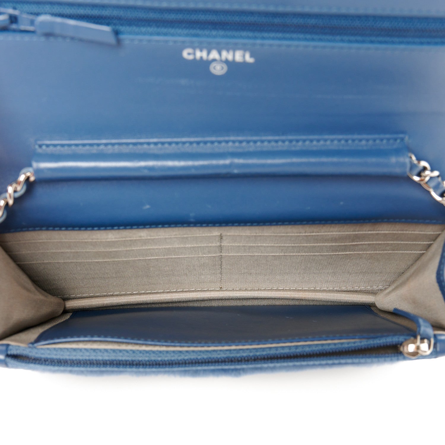 Chanel Rabbit Fur Wallet On Chain WOC Blue 5 of 11