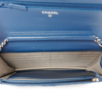 Chanel Rabbit Fur Wallet On Chain WOC Blue 5 of 11