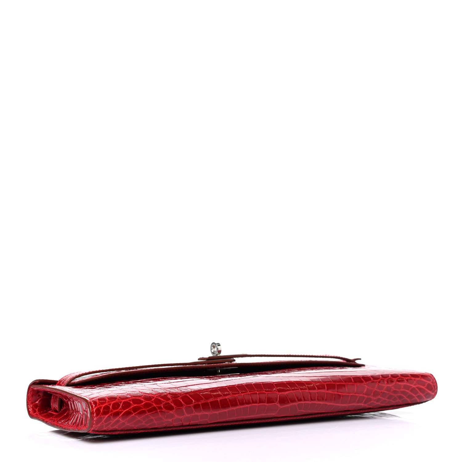 Hermes Shiny Niloticus Crocodile Kelly Cut Pochette Rouge Vif 3 of 5