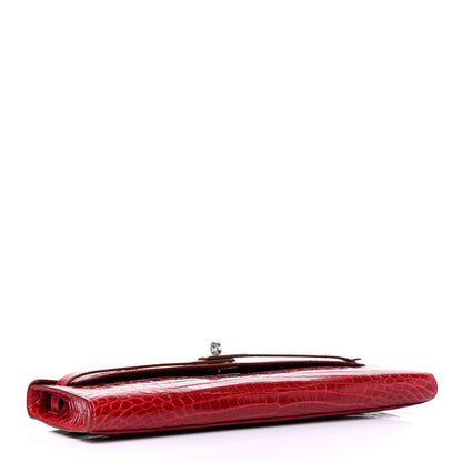 Hermes Shiny Niloticus Crocodile Kelly Cut Pochette Rouge Vif 3 of 5