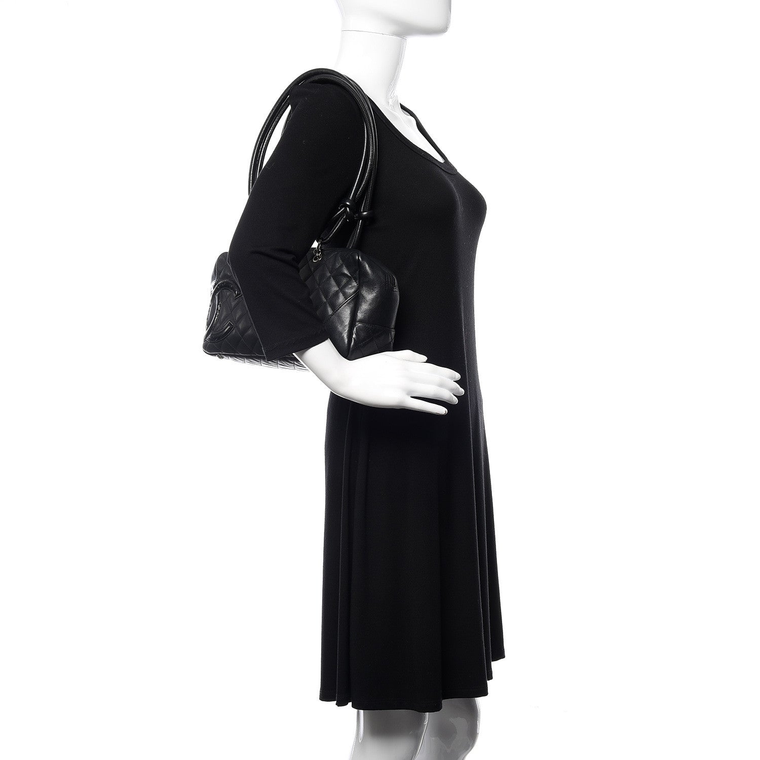 Chanel Calfskin Quilted Large Cambon Bowler Black 2 of 14