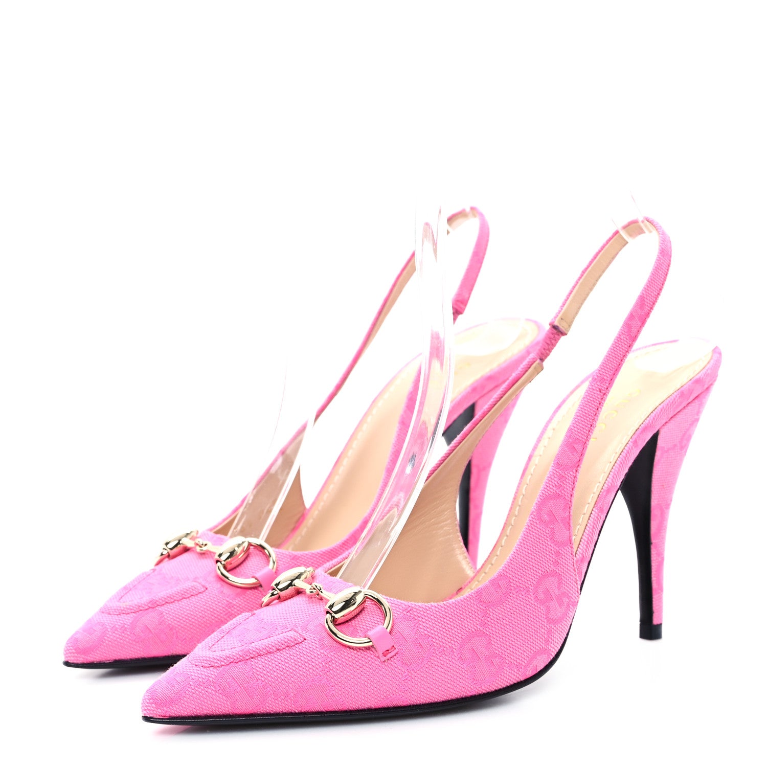 Gucci New Canvas GG Nappa Charlotte Horsebit 85mm Erin Slingback Pumps 36.5 Pink 4 of 11