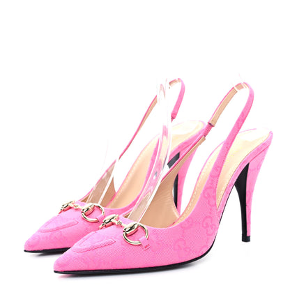 Gucci New Canvas GG Nappa Charlotte Horsebit 85mm Erin Slingback Pumps 36.5 Pink 4 of 11