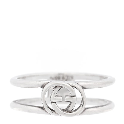 Gucci Sterling Silver 6mm Interlocking G Open Band Ring 50 5.25 1 of 5