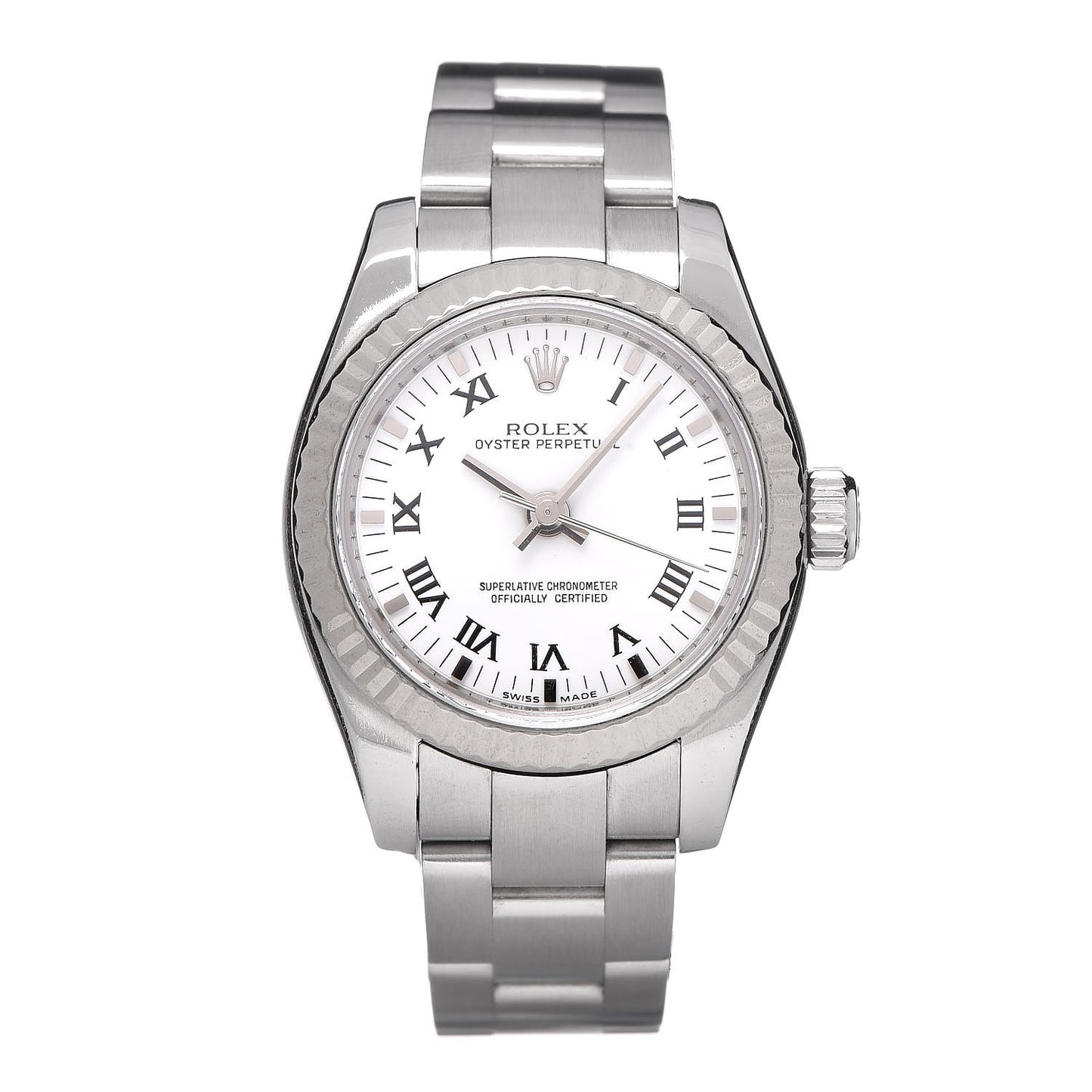 Stainless Steel 18K White Gold 26mm Oyster Perpetual Watch White Roman 176234