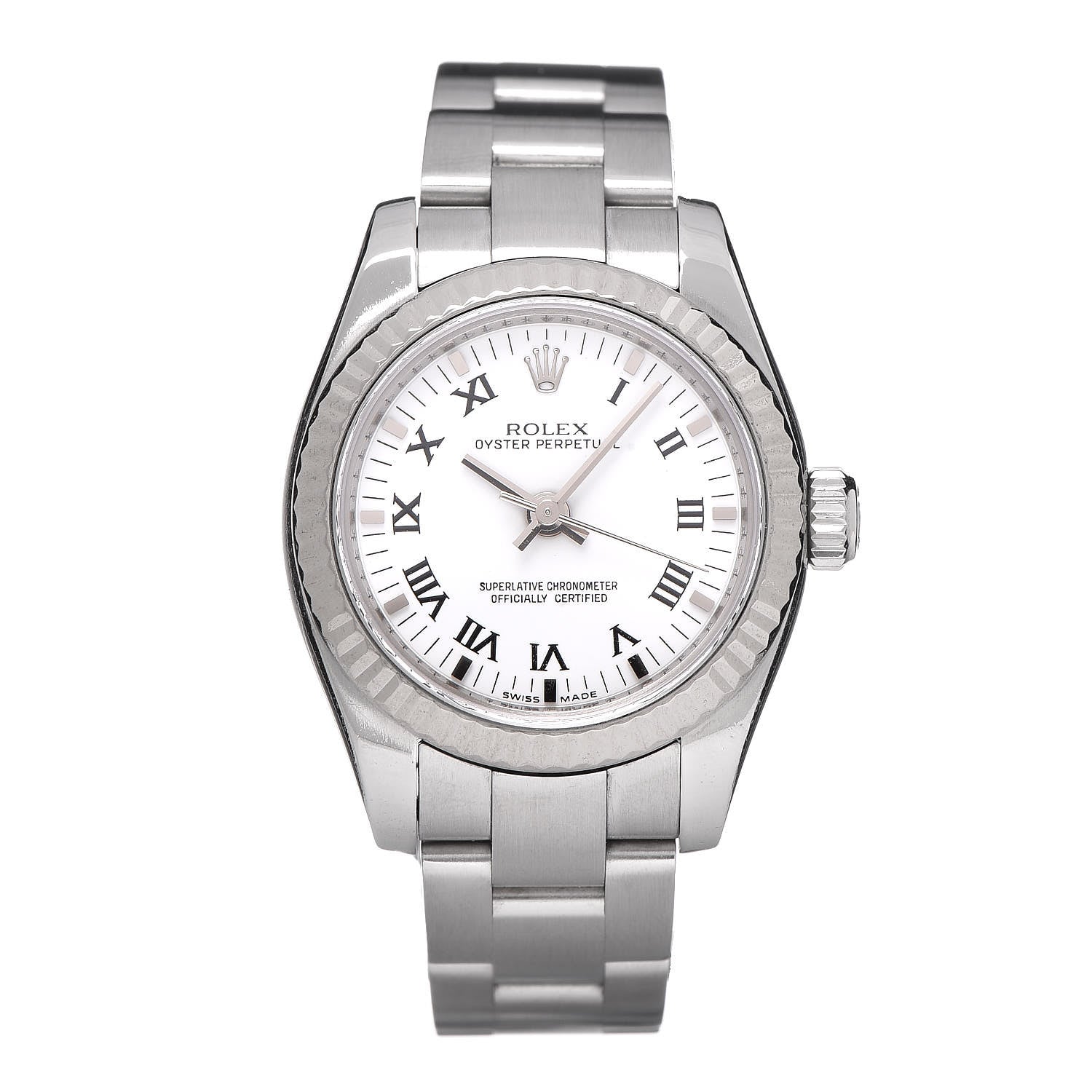 Rolex Stainless Steel 18K White Gold 26mm Oyster Perpetual Watch White Roman 176234 1 of 6