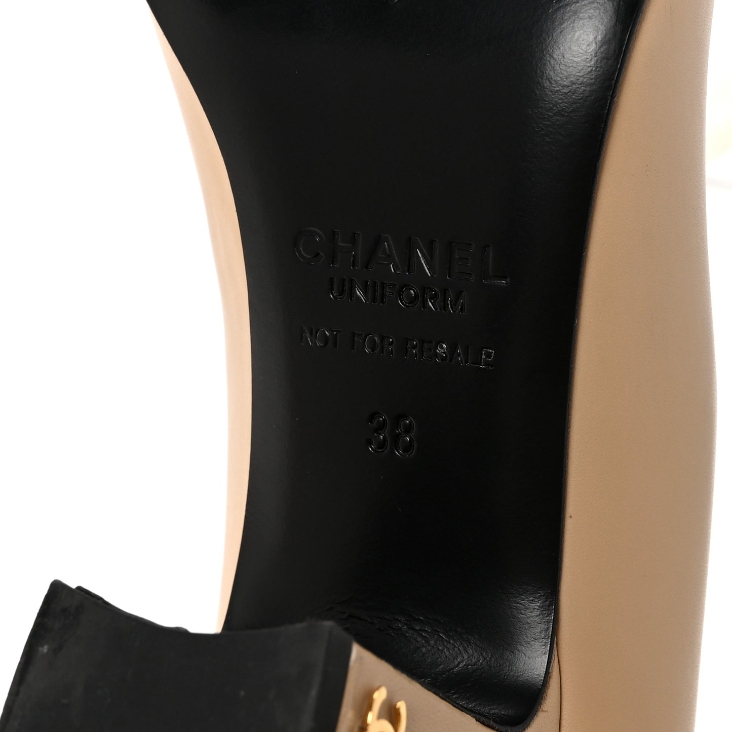 Lambskin Cap Toe CC Uniform Pumps 38 Beige Black