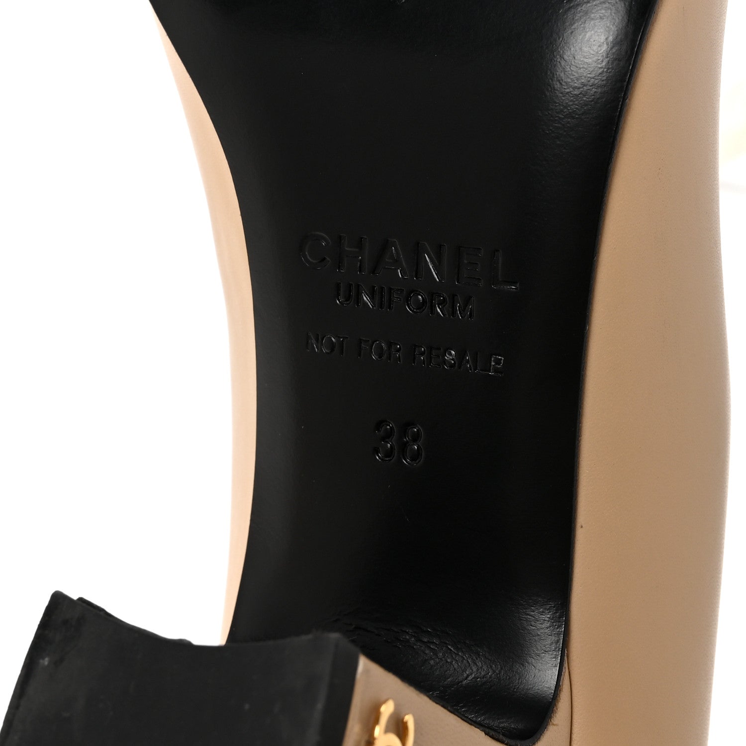 Chanel Lambskin Cap Toe CC Uniform Pumps 38 Beige Black 13 of 18