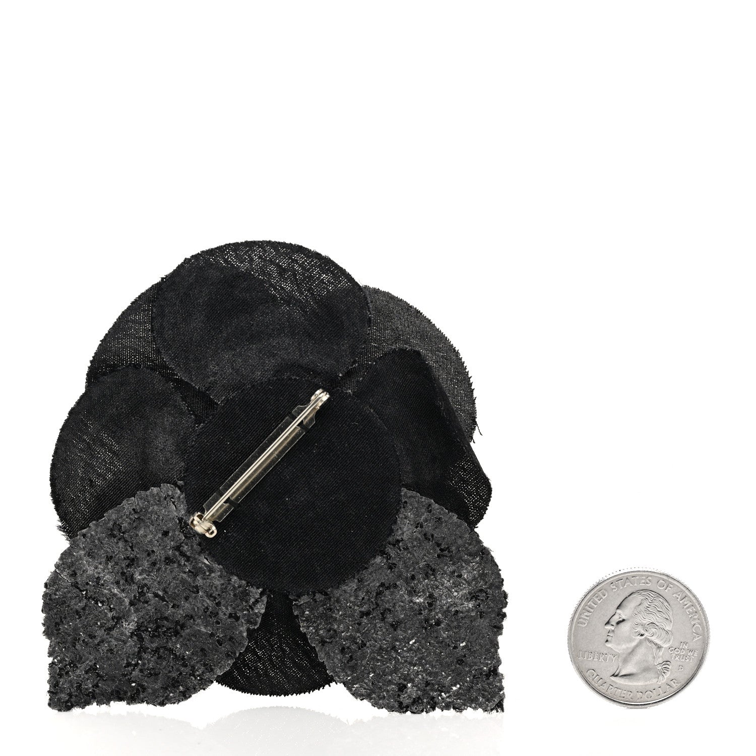 Chanel Tweed Fabric Camellia Pin Brooch Black 2 of 3