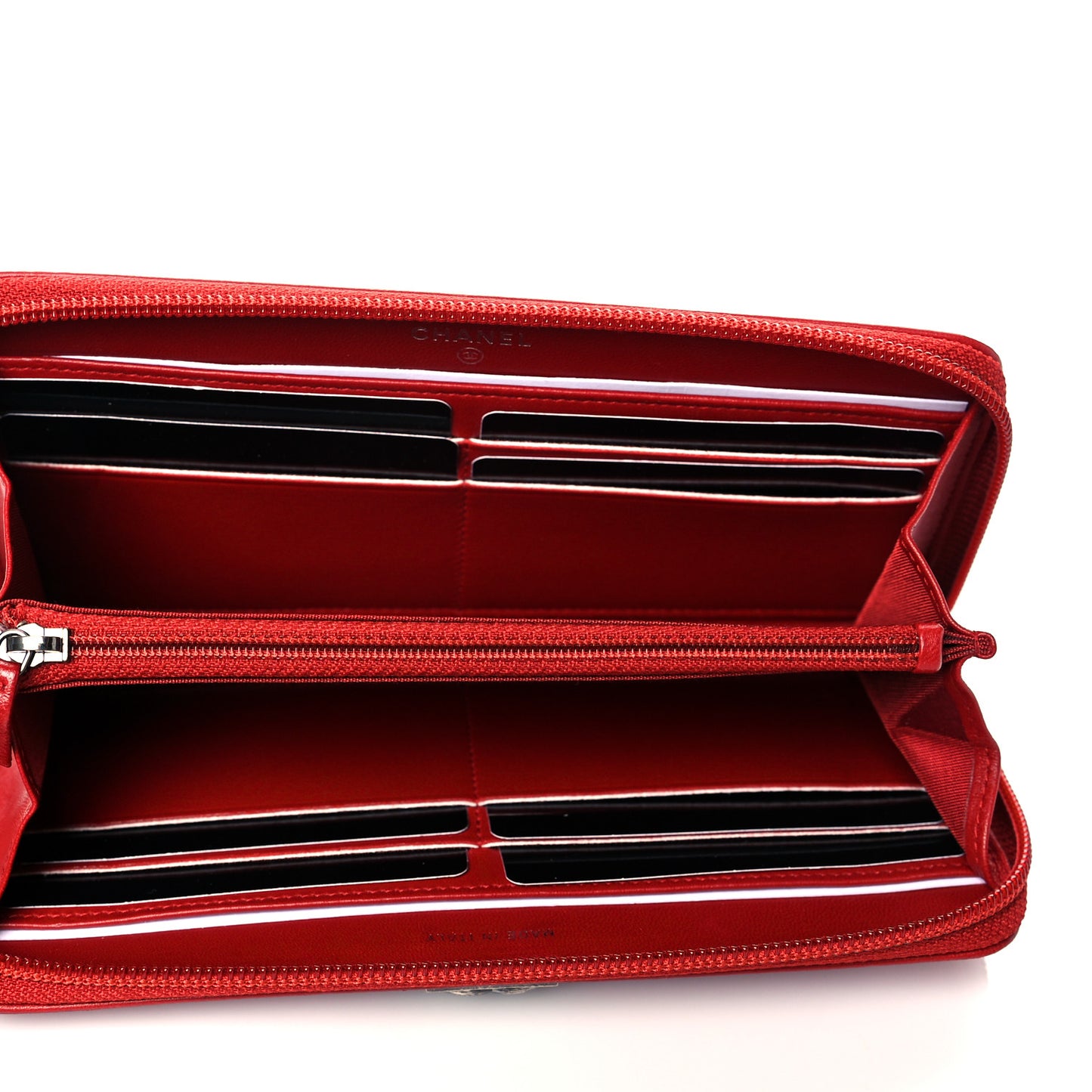 Lambskin Quilted Boy Zip Around Wallet Red