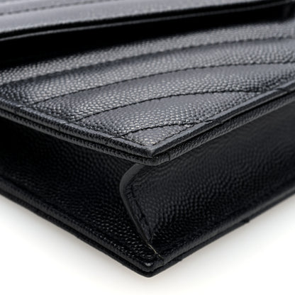 Saint Laurent Grain De Poudre Matelasse Chevron Monogram Envelope Chain Wallet  Black 8 of 10
