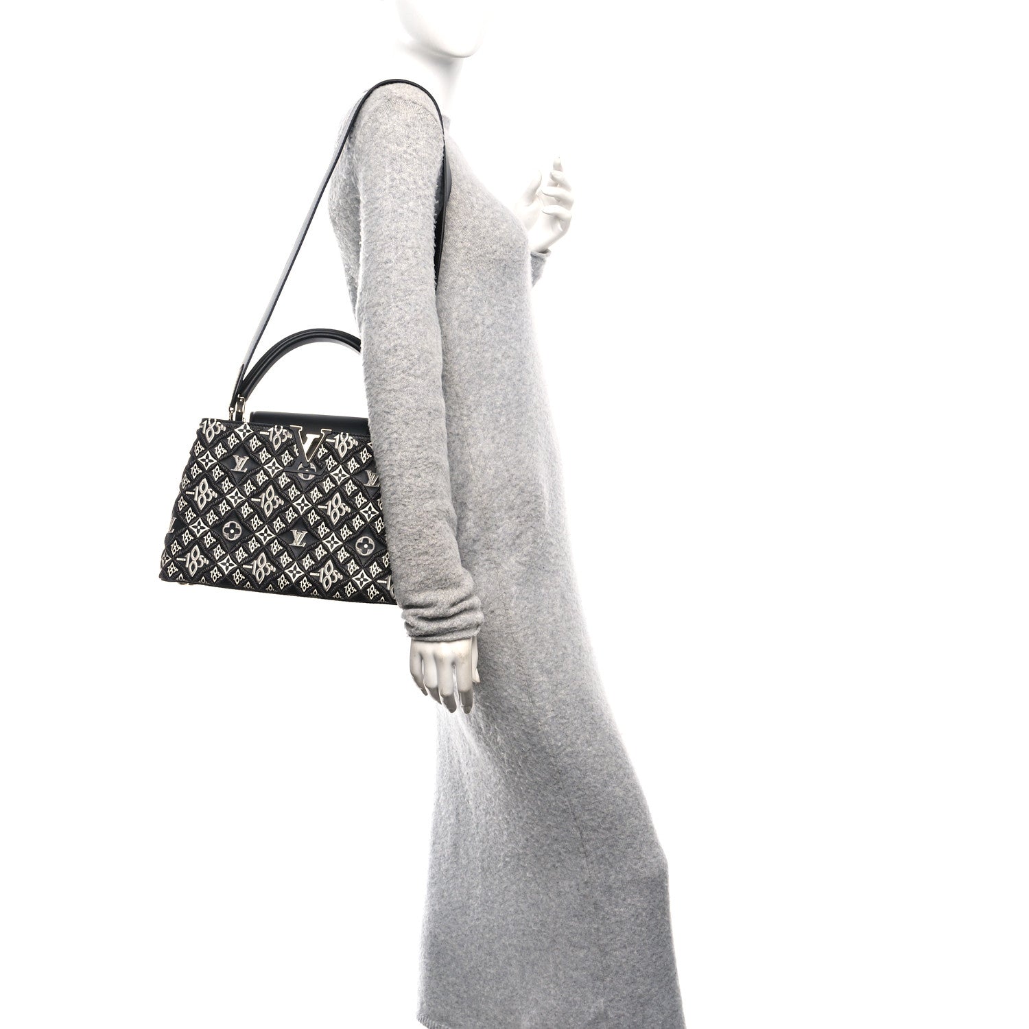 Louis Vuitton Calfskin Since 1854 Embroidered Capucines PM Black 2 of 9