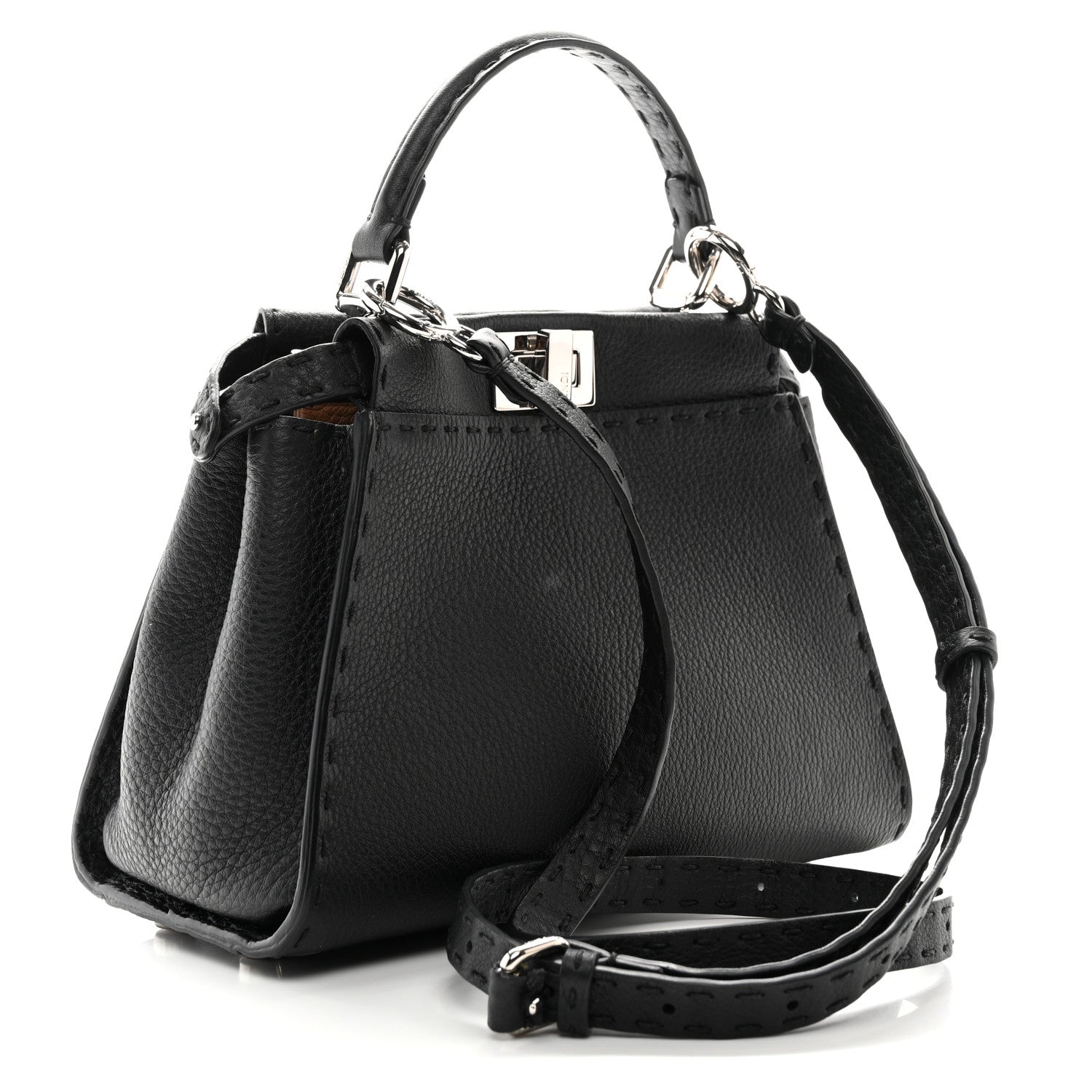Fendi Cuoio Romano Selleria Bi-Color Mini Peekaboo Iconic Satchel Black Mou 3 of 10