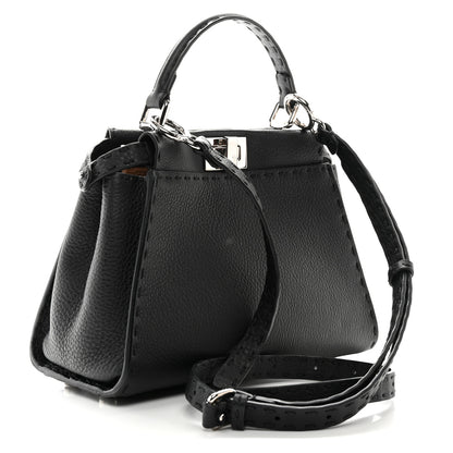 Fendi Cuoio Romano Selleria Bi-Color Mini Peekaboo Iconic Satchel Black Mou 3 of 10