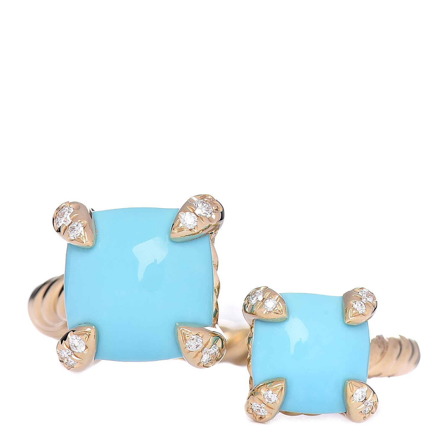 David Yurman 18K Yellow Gold Diamond Turquoise Chatelaine Bypass Ring 54 7 1 of 6