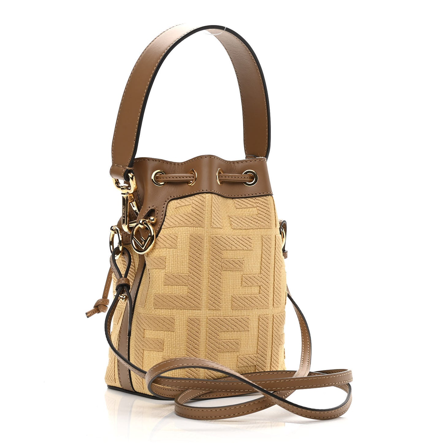 Raffia Vitello King Lucido F is Fendi FF Embroidered Mini Mon Tresor Bucket Bag Grano Sand