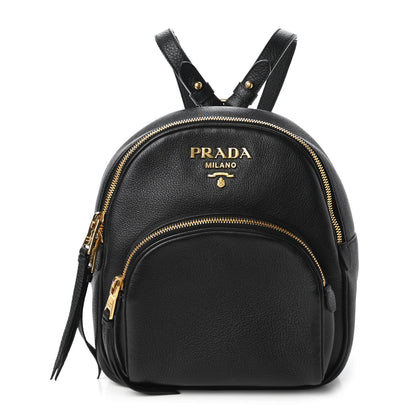 Prada Vitello Daino Zip Backpack Black 1 of 10