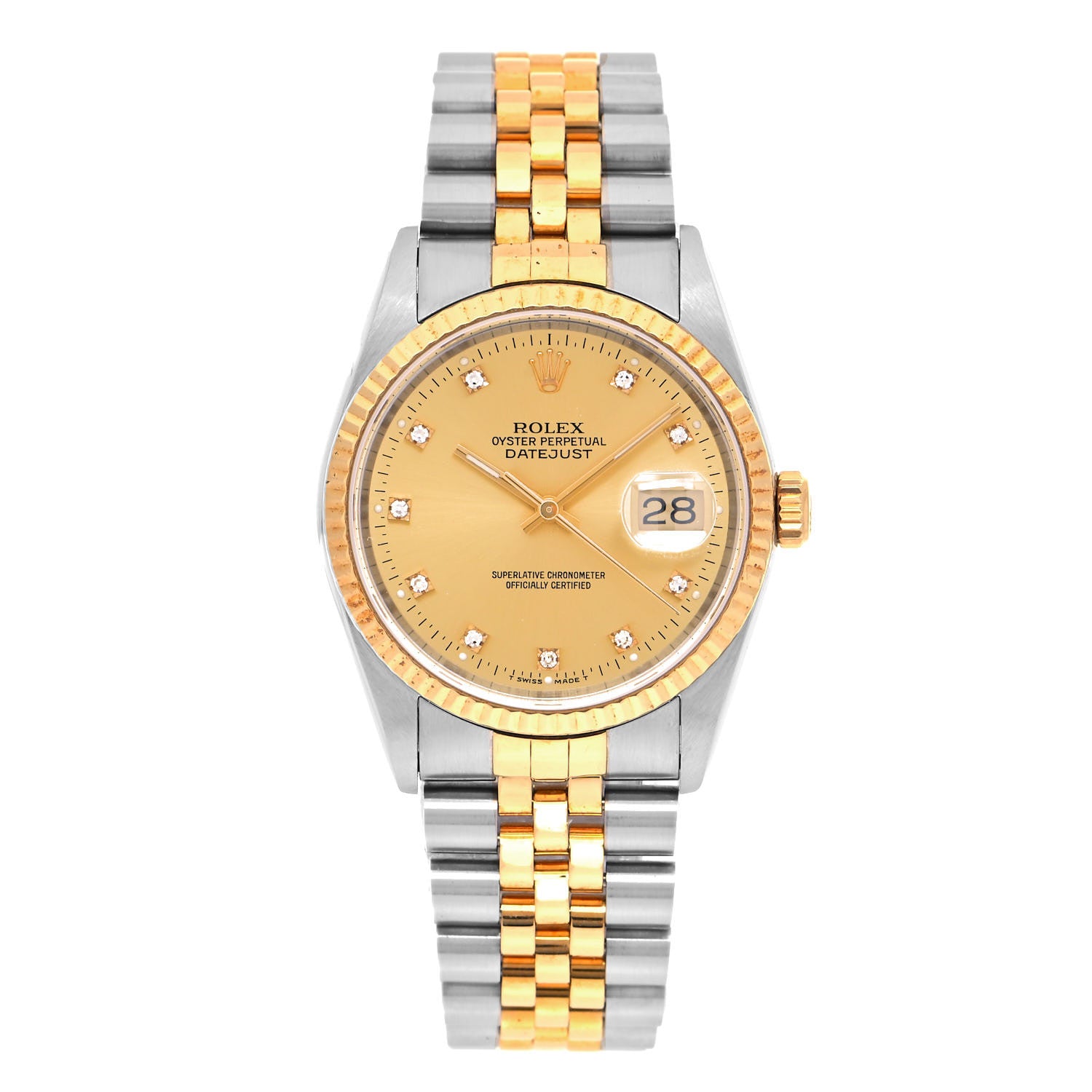 Rolex Stainless Steel 18K Yellow Gold Diamond 36mm Oyster Perpetual Datejust Watch Champagne 16233 1 of 4