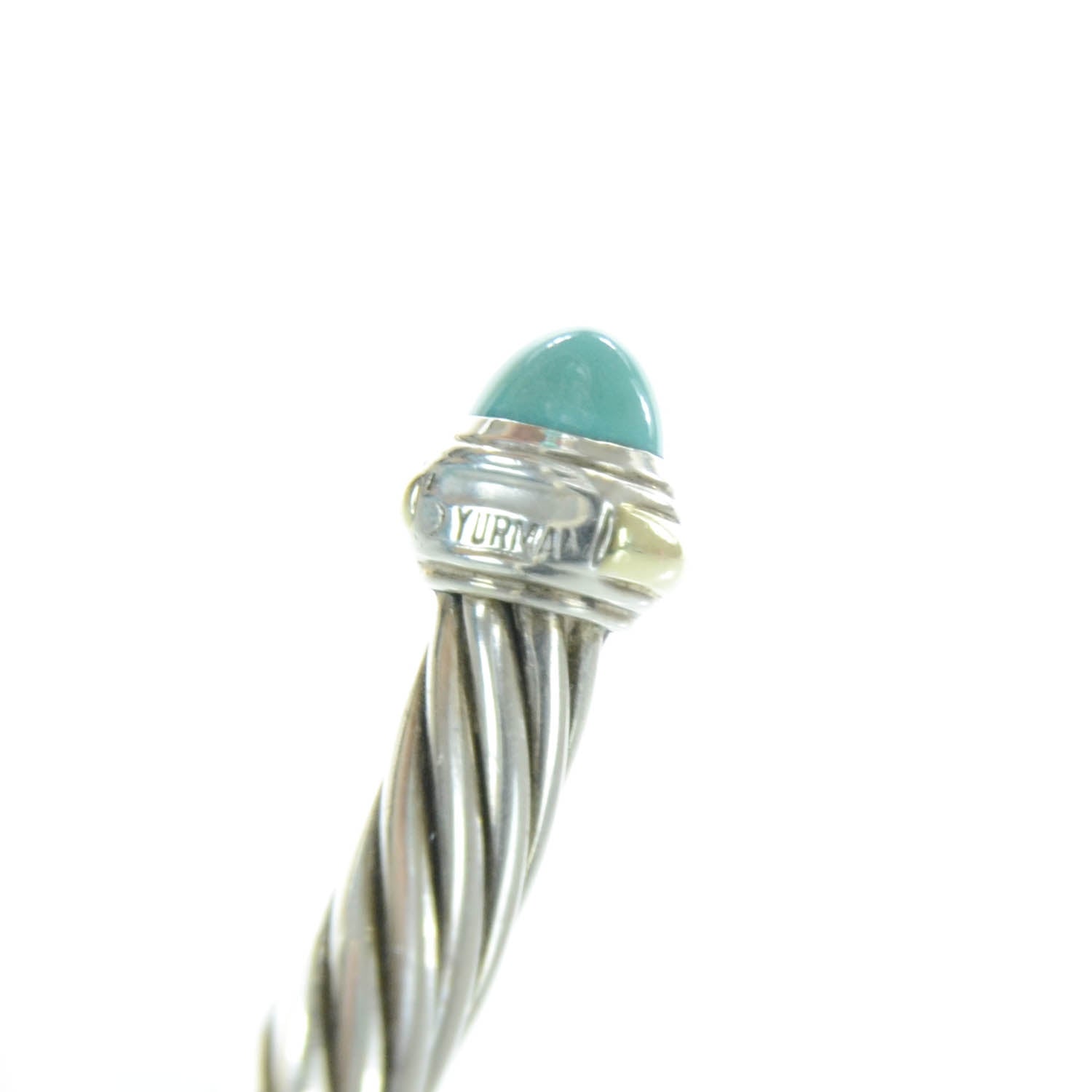 David Yurman Sterling Silver and 14k Gold Turquoise Cable Cuff 4 of 5