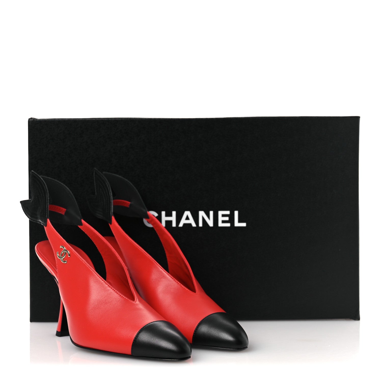 Chanel Lambskin Slingback Pumps 38 Red Black 11 of 11