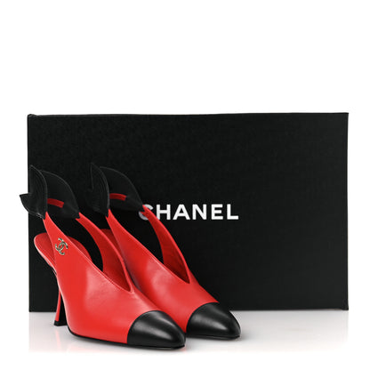 Chanel Lambskin Slingback Pumps 38 Red Black 11 of 11
