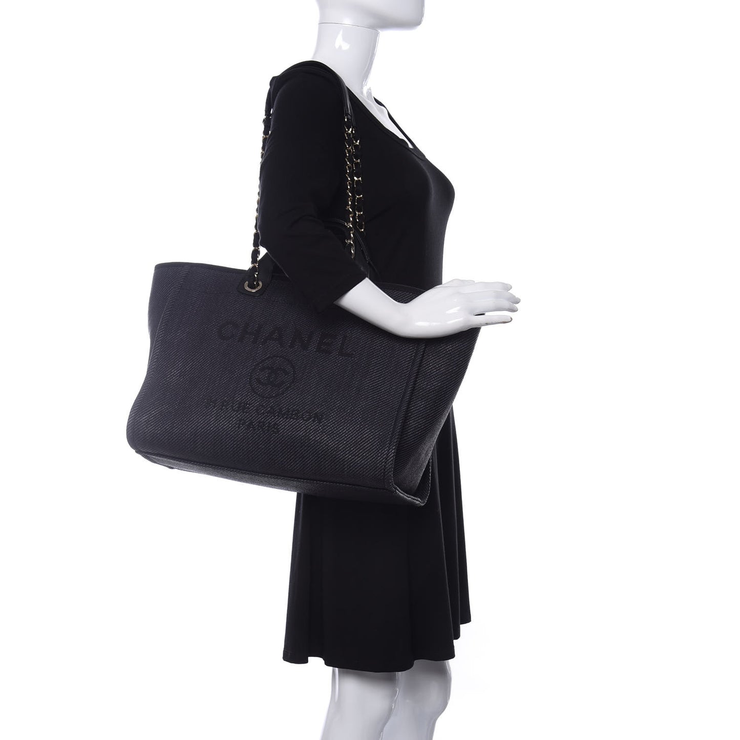 Mixed Fibers Calfskin Medium Deauville Tote Black