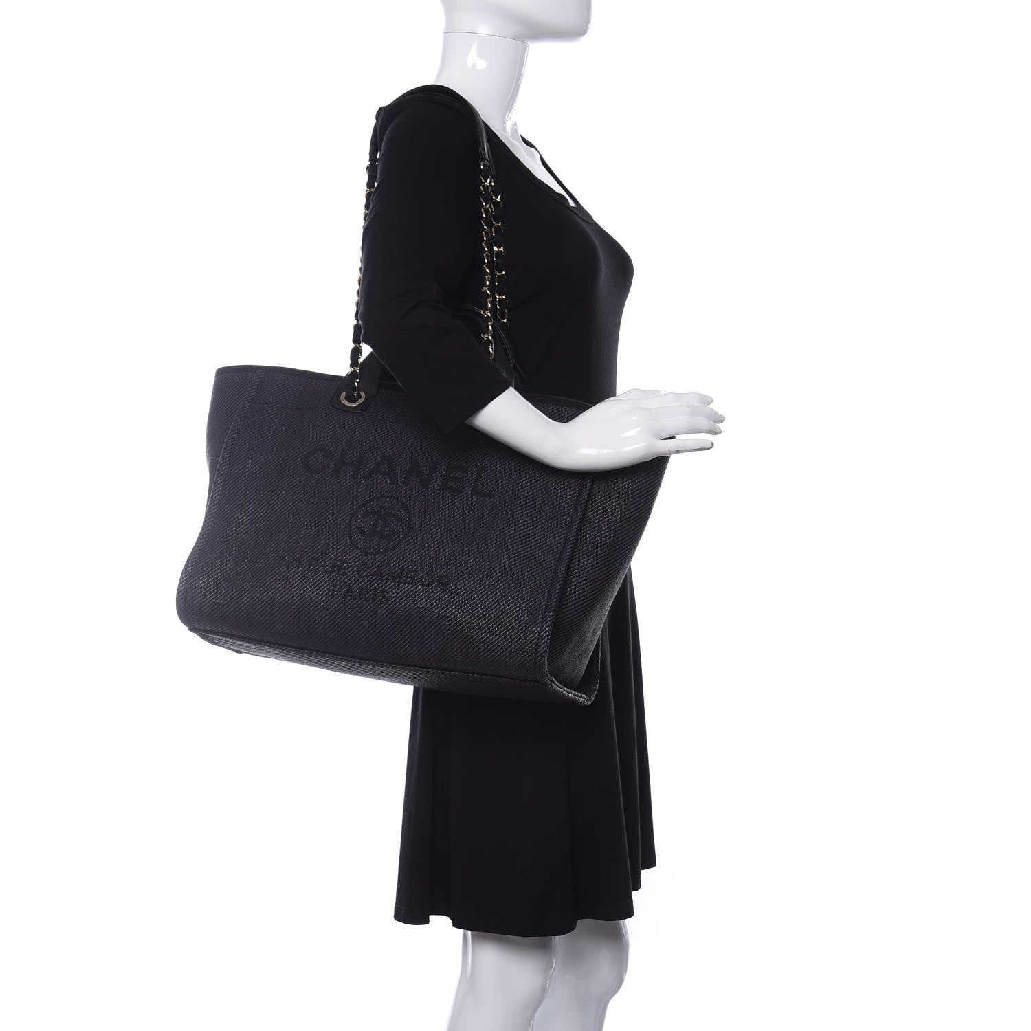 Chanel Mixed Fibers Calfskin Medium Deauville Tote Black 2 of 11