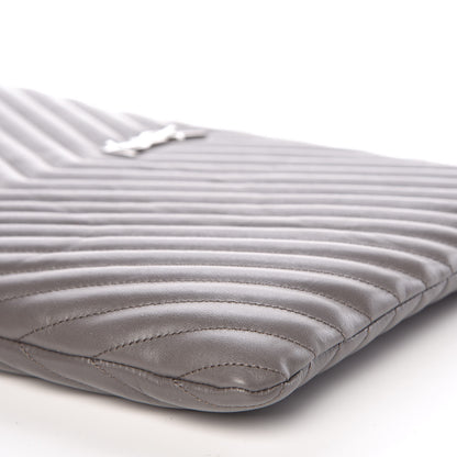 Saint Laurent Calfskin Matelasse Chevron Cassandre Monogram Document Holder Earth 9 of 10