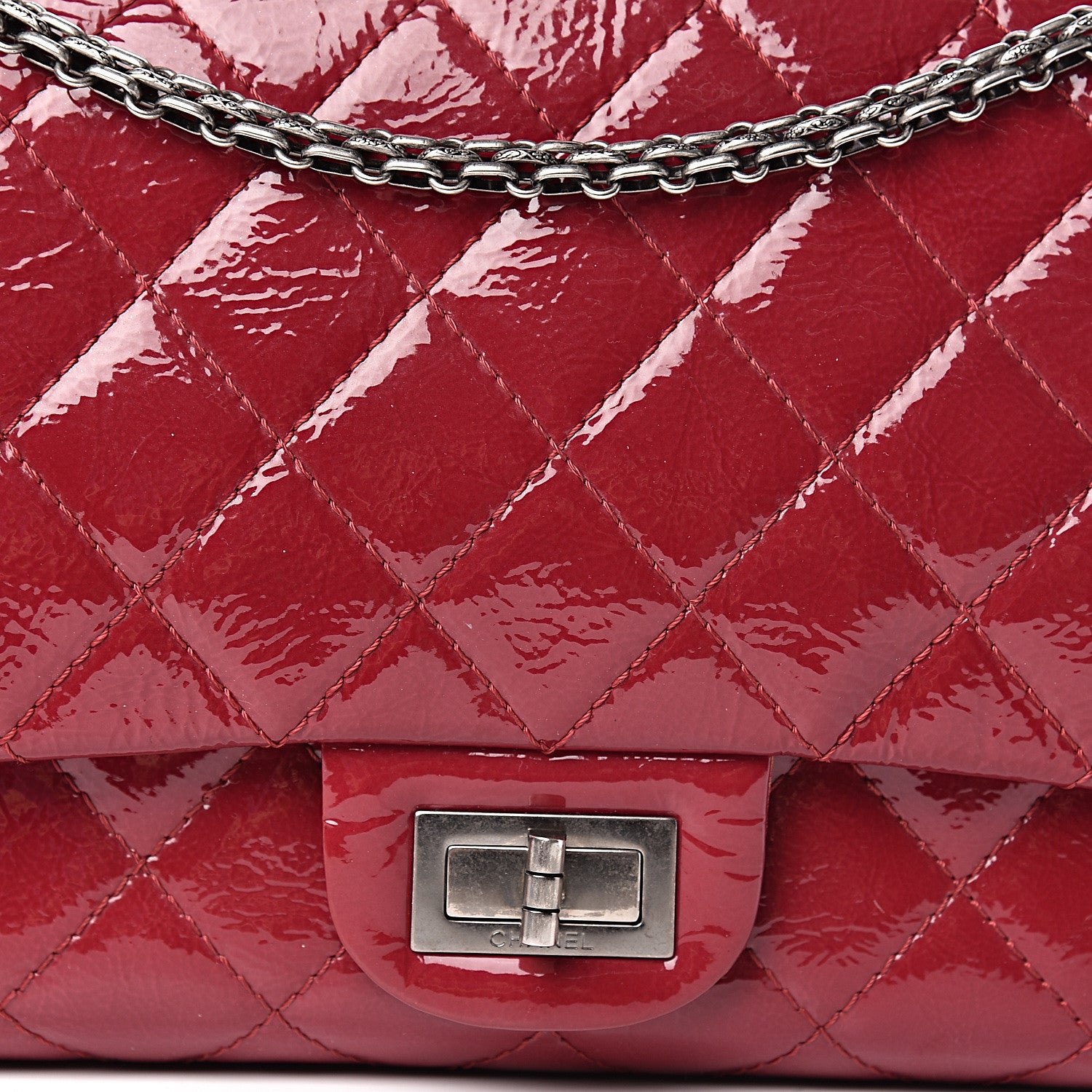 Chanel Distressed Patent Quilted 2.55 Reissue 227 Flap Red 16 of 18