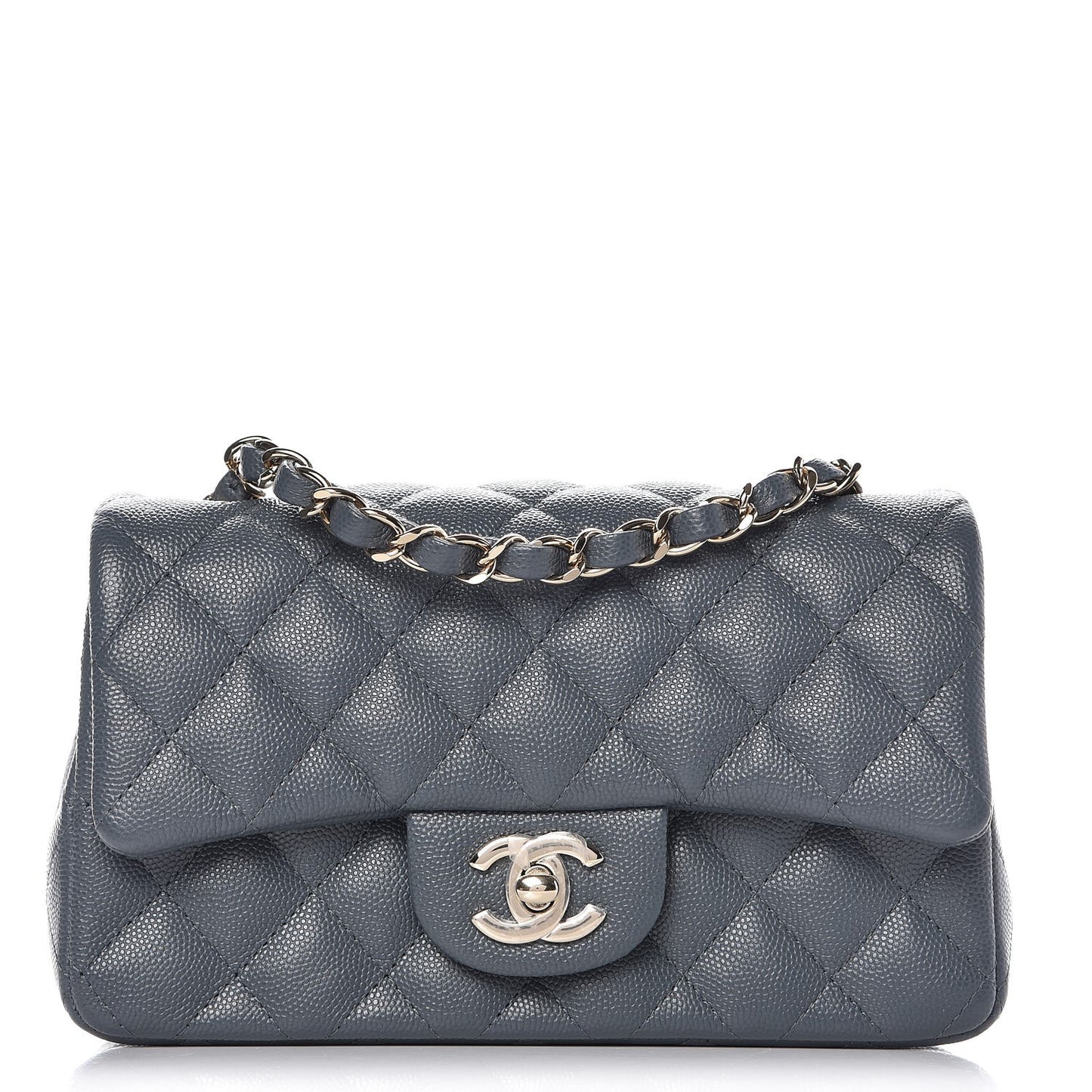 Caviar Quilted Mini Rectangular Flap Dark Grey