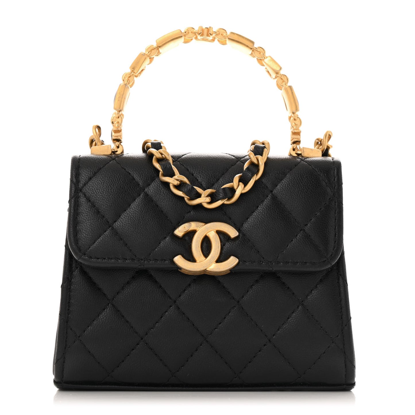Lambskin Enamel Quilted Mini Top Handle Flap Black