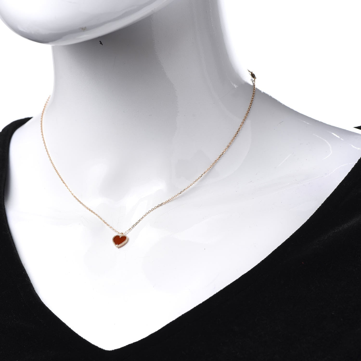 Van Cleef & Arpels 18K Rose Gold Carnelian Sweet Alhambra Heart Pendant Necklace 2 of 7