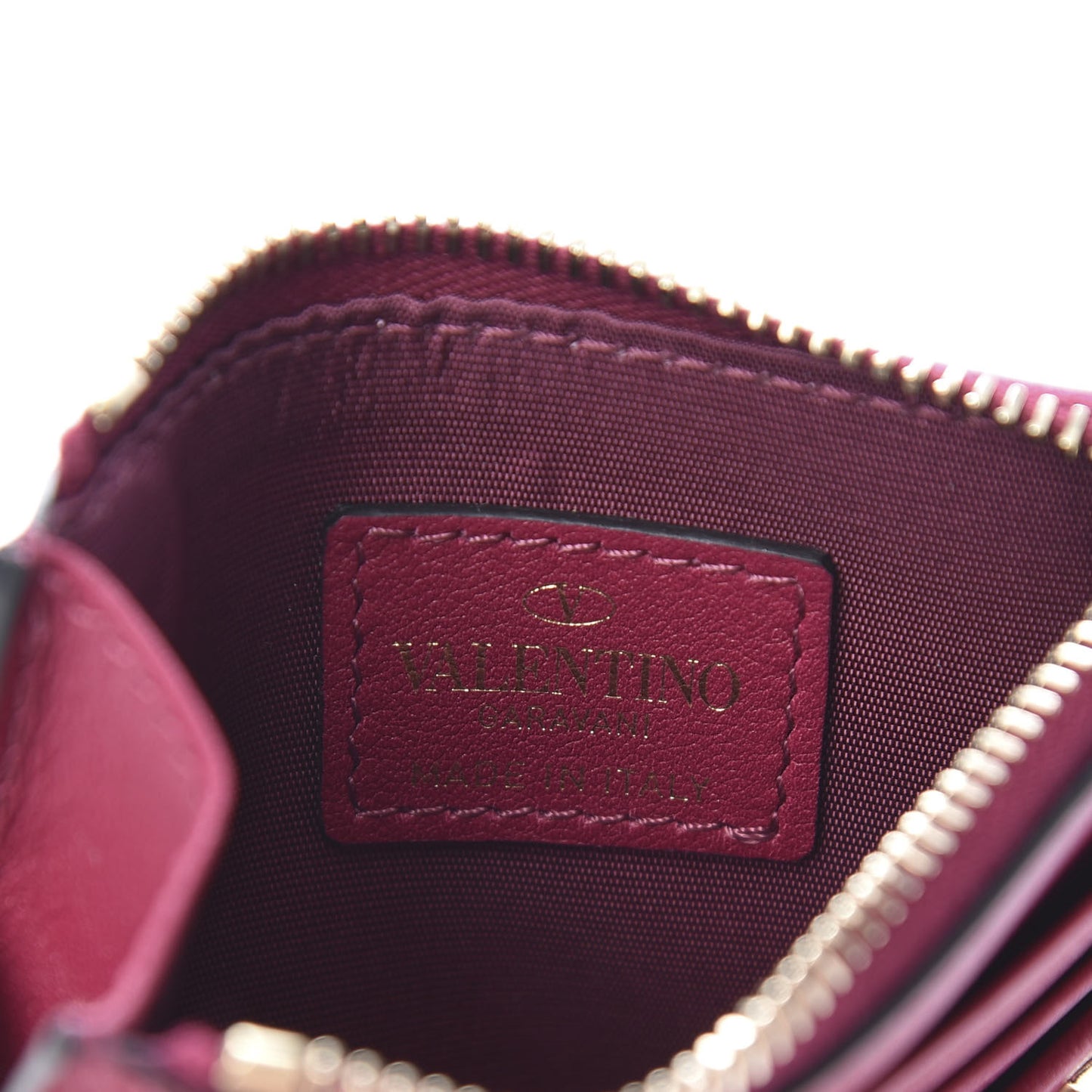 Calfskin Rockstud Coin Case Card Holder Fuchsia