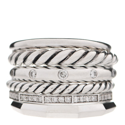 David Yurman Sterling Silver Diamond 16mm Stax Wide Stacked Ring 52 6 1 of 5
