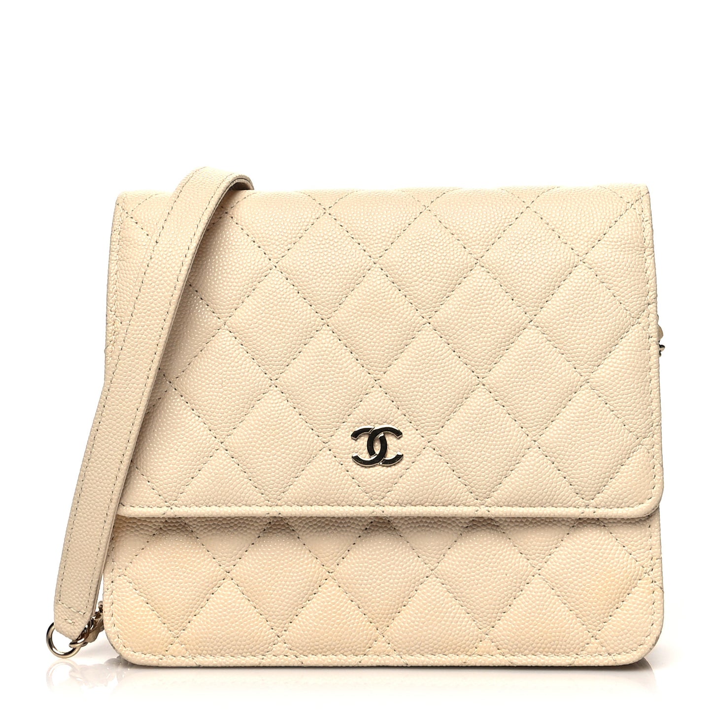 Caviar Quilted Square Wallet On Chain WOC White