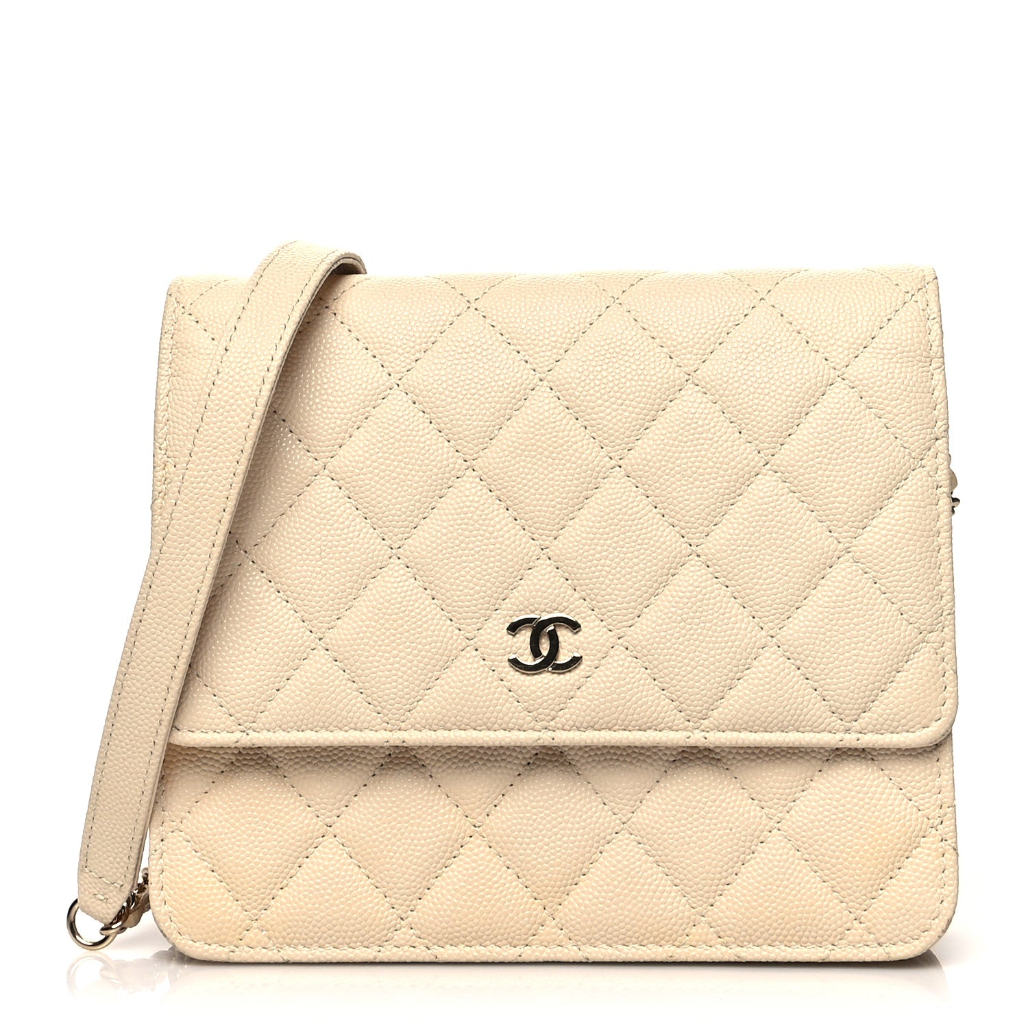 Chanel Caviar Quilted Square Wallet On Chain WOC White 1 of 13