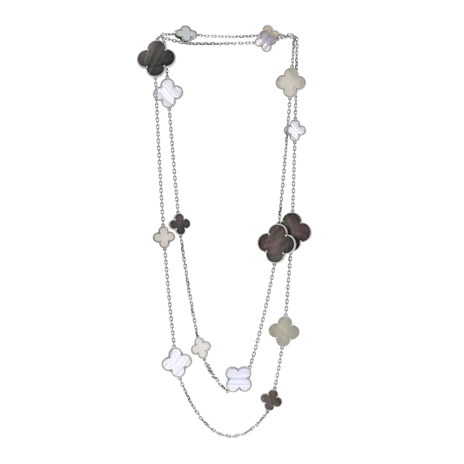 Van Cleef & Arpels 18K White Gold Mother of Pearl Chalcedony 16 Motifs Magic Alhambra Necklace 3 of 8