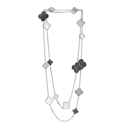 Van Cleef & Arpels 18K White Gold Mother of Pearl Chalcedony 16 Motifs Magic Alhambra Necklace 3 of 8