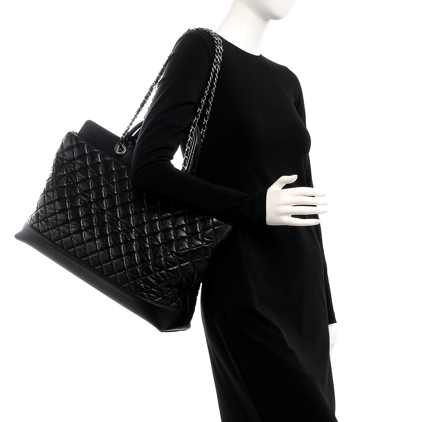 Aged Calfskin Quilted Be CC Tote Black