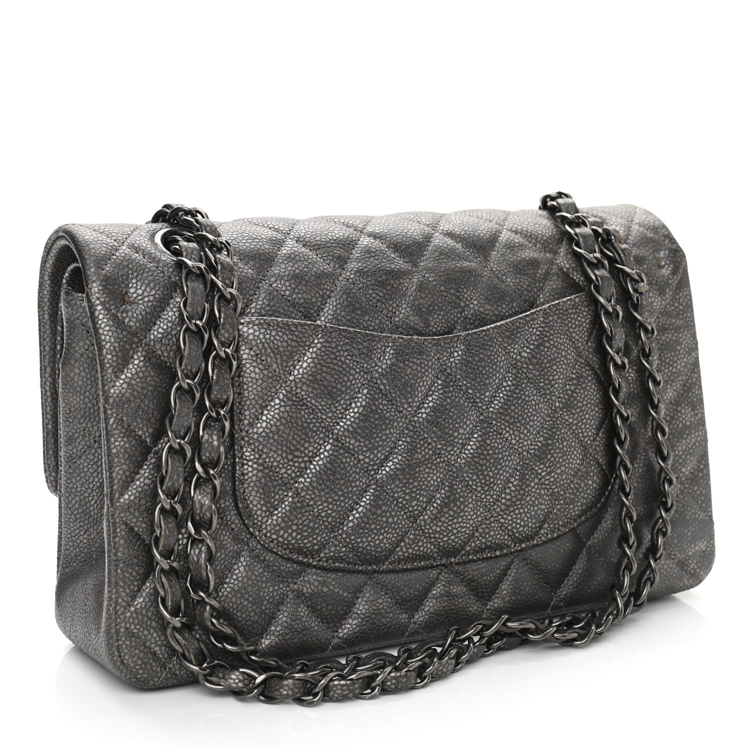 Chanel Metallic Caviar Quilted Medium Double Flap Dark Grey 2 of 9