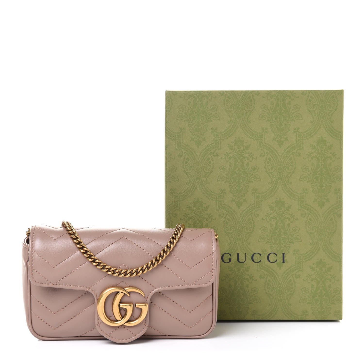 Gucci Calfskin Matelasse Super Mini GG Marmont Shoulder Bag Porcelain Rose 10 of 10
