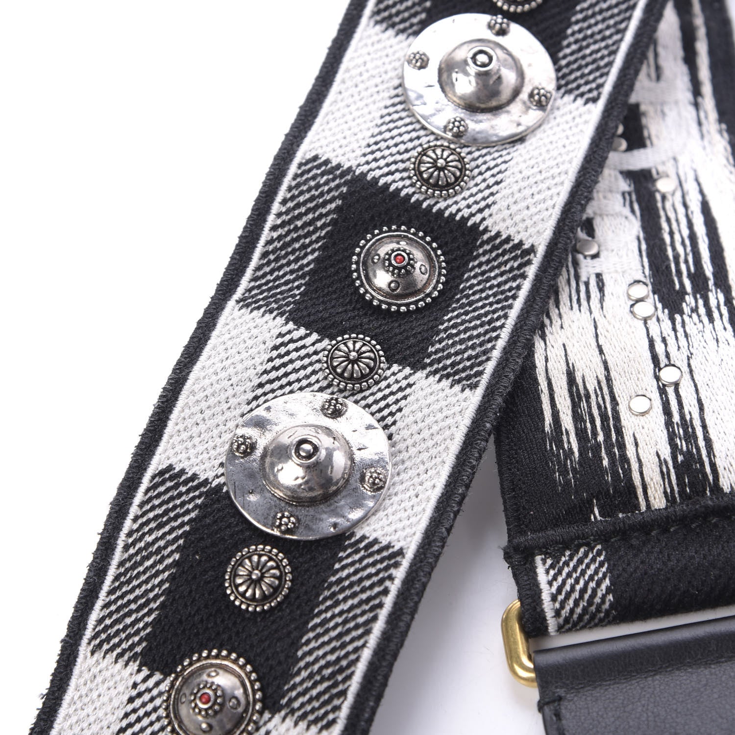 Christian Dior Canvas Embroidered Studded Checkered Embroidered Shoulder Strap White Black 6 of 6