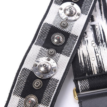 Christian Dior Canvas Embroidered Studded Checkered Embroidered Shoulder Strap White Black 6 of 6