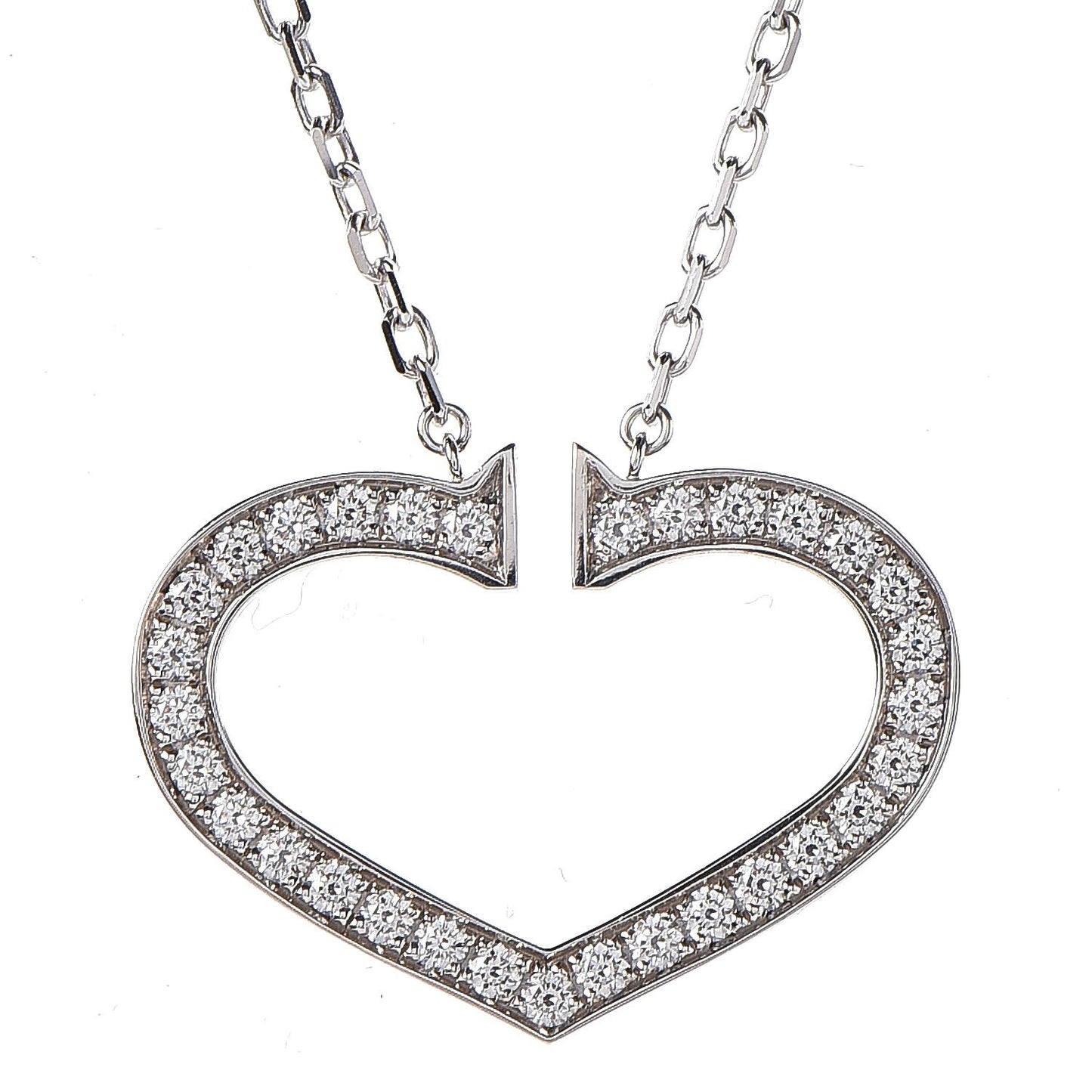 18K White Gold Diamond Large Hearts and Symbols Pendant Necklace