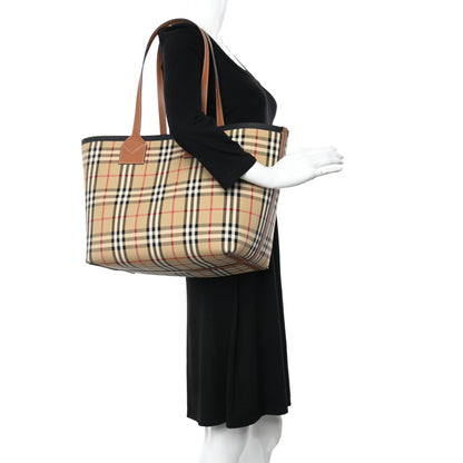 Burberry Cotton Vintage Check Medium London Tote Bag Briar Brown Black 2 of 10