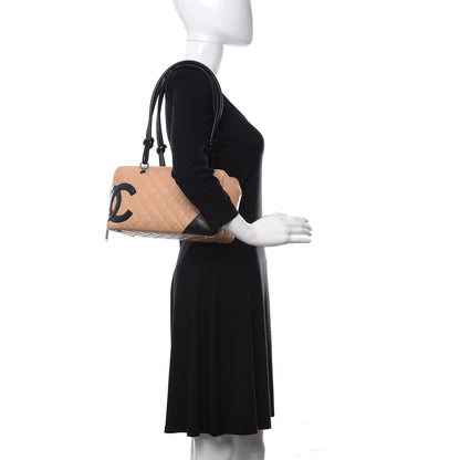Chanel Calfskin Quilted Large Cambon Bowler Beige Black 2 of 18
